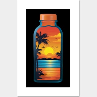 "Liquid Gold: Glass Bottles in the Warm Embrace of Sunset" Posters and Art